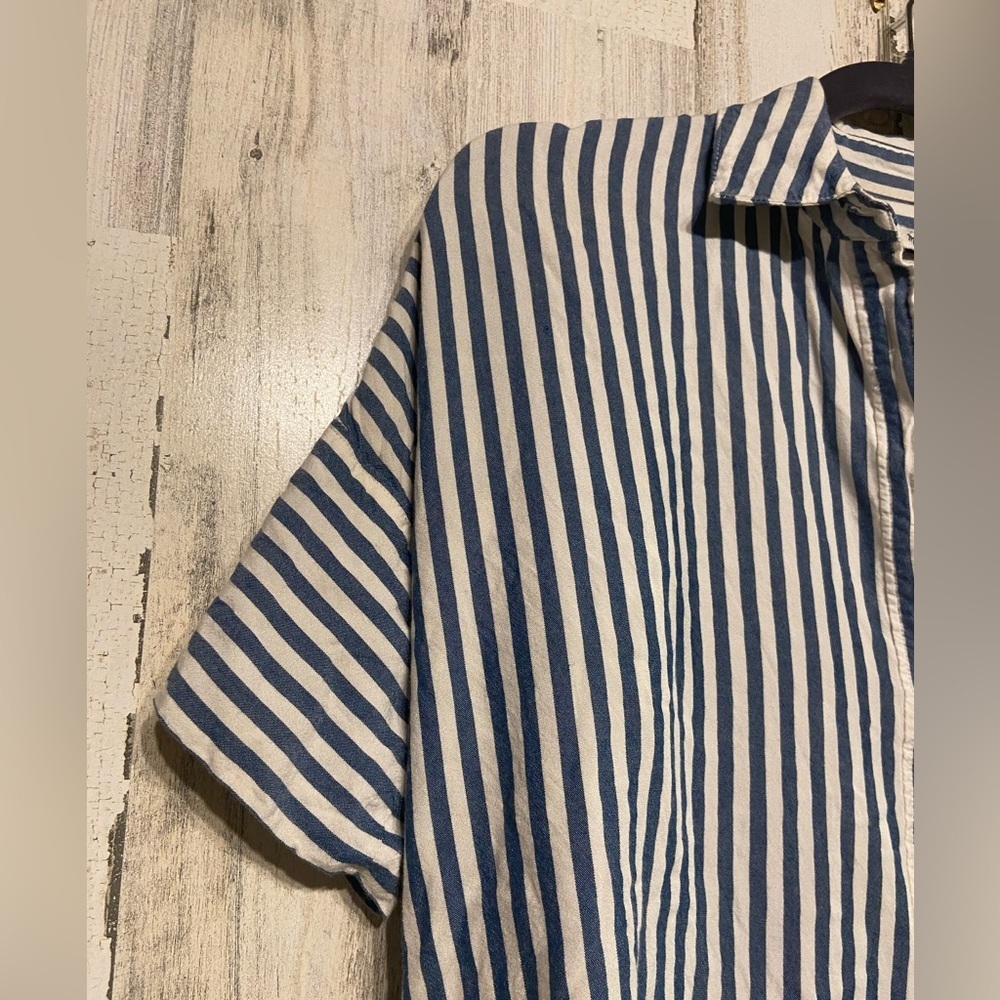 Madewell Courier Pleat Back Blue White Striped Button Down Shirt XS - Picture 2 of 7